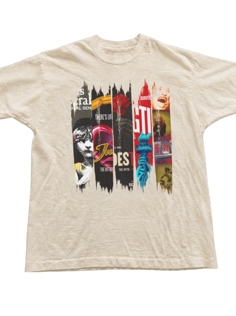Off White Graphic Crewneck T-Shirt with Multicolor Print